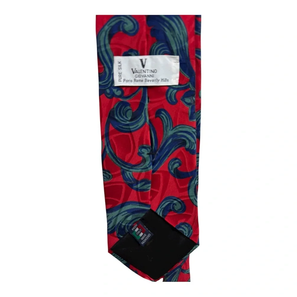 vintage Valentino Giovanni pure silk tie with a red and blue abstract pattern - Picture 3 of 5
